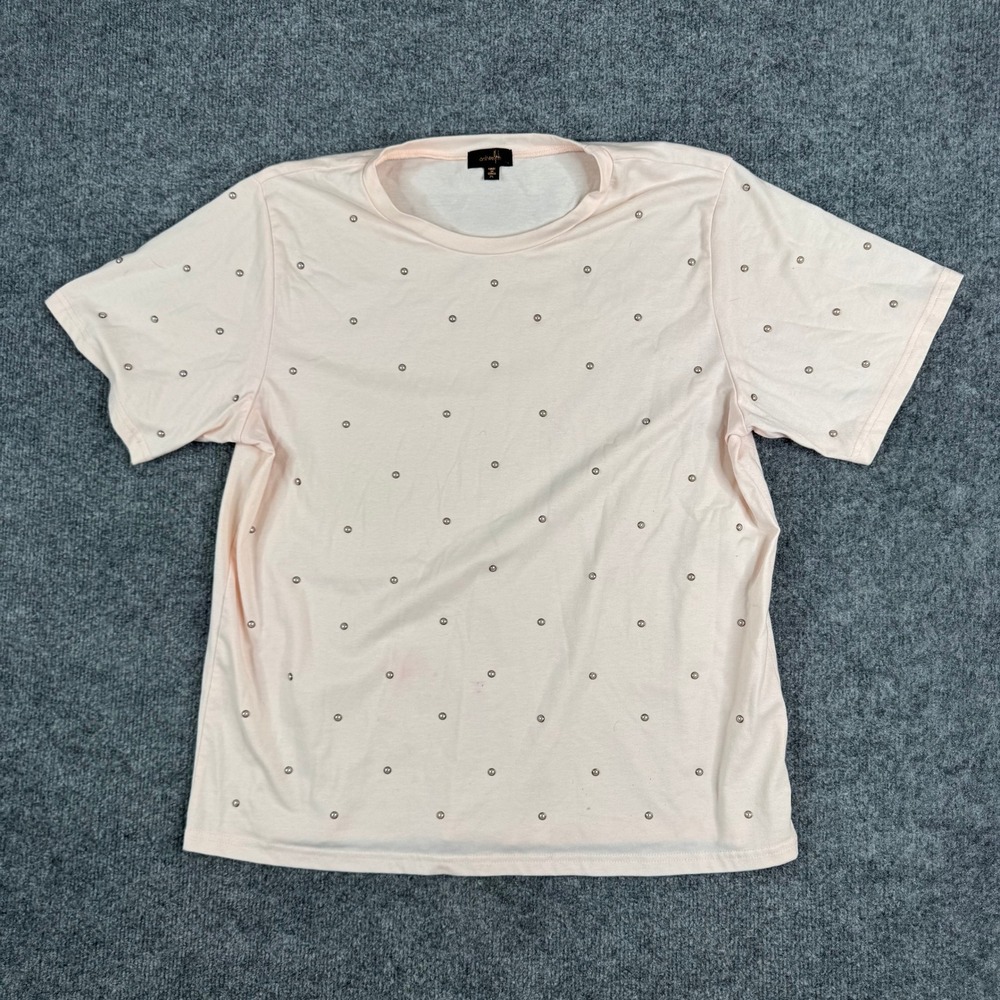 OnTwelfth T-Shirt Womens Size XL Pink Studded Pearl Embellished Short Sleeve Tee